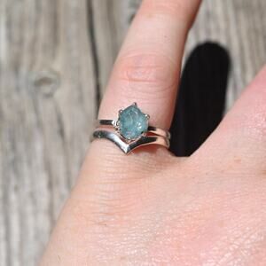 Aquamarine ring set, raw crystal ring sterling  size 3 4 5 6 7 8 9 10 11 12 13